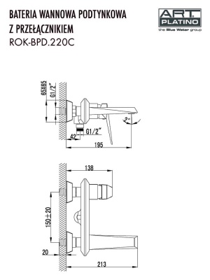ROK-BPD.220C Смеситель для душа и ванной (скрытый монтаж)