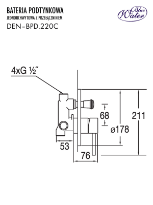 DEN-BPD.220С Смеситель подштукатурный с переключателем 