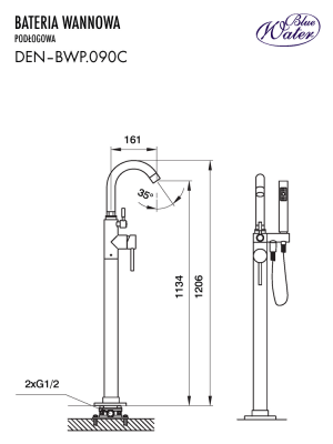 DEN-BWP.090C Смеситель для ванны (напольный монтаж)