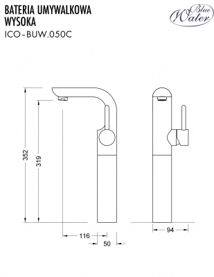 ICO-BUW.050С Смеситель для умывальника (высокий)