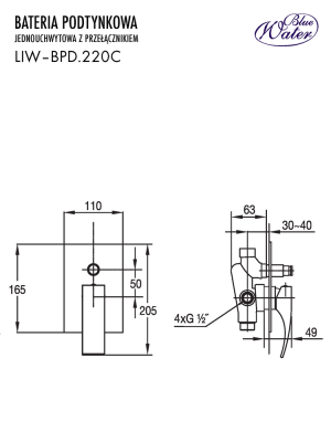 LIW-BPD.220С Смеситель подштукатурный с переключателем (однорычажный) 